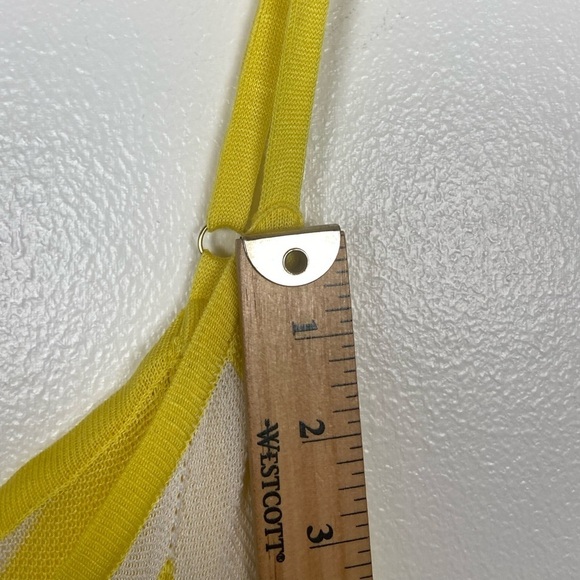 Cache Y2K Crochet Knit Top Size XL Stripes Neon Yellow & White Scalloped Hem - Picture 5 of 7